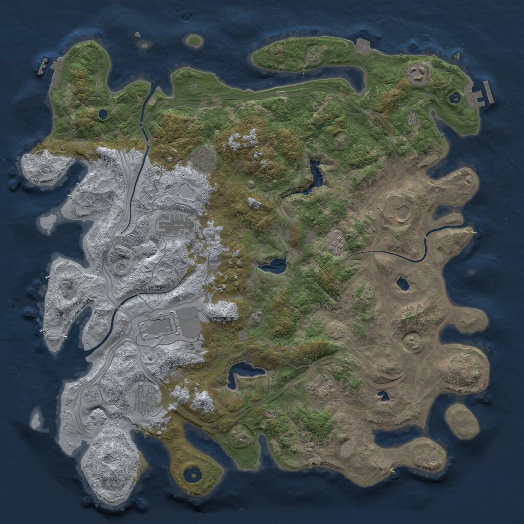 Rust Map: Procedural Map, Size: 4500, Seed: 2118446391, 14 Monuments