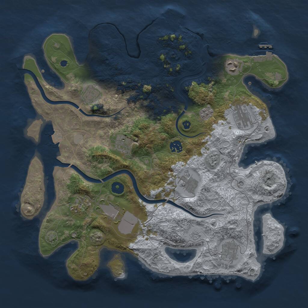 Rust Map: Procedural Map, Size: 3700, Seed: 405730836, 16 Monuments