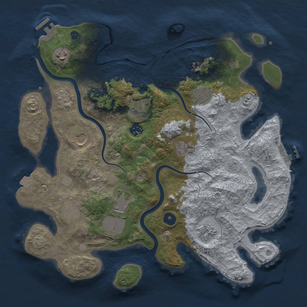 Rust Map: Procedural Map, Size: 3700, Seed: 2051232007, 16 Monuments