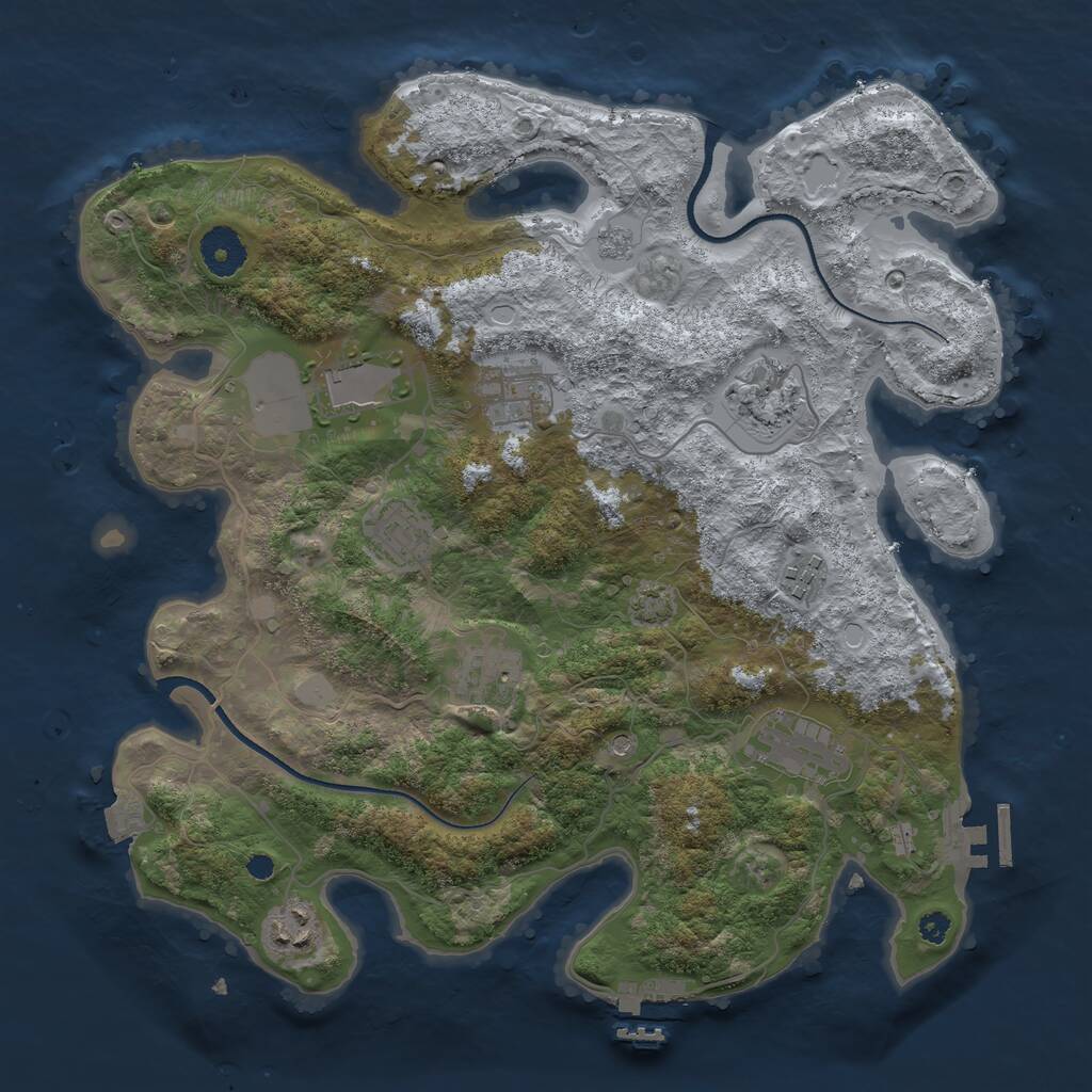 Rust Map: Procedural Map, Size: 3500, Seed: 750263223, 14 Monuments