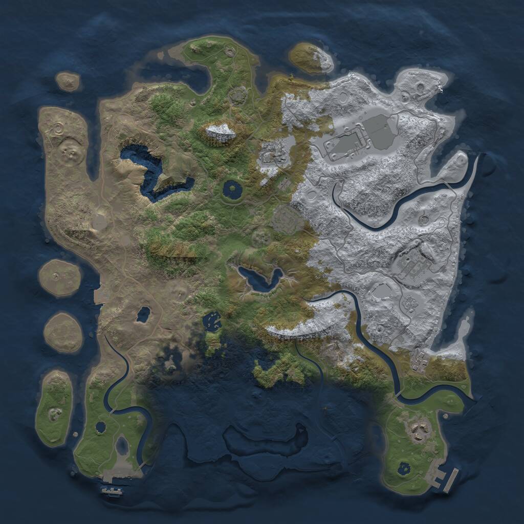 Rust Map: Procedural Map, Size: 4050, Seed: 2080218591, 14 Monuments