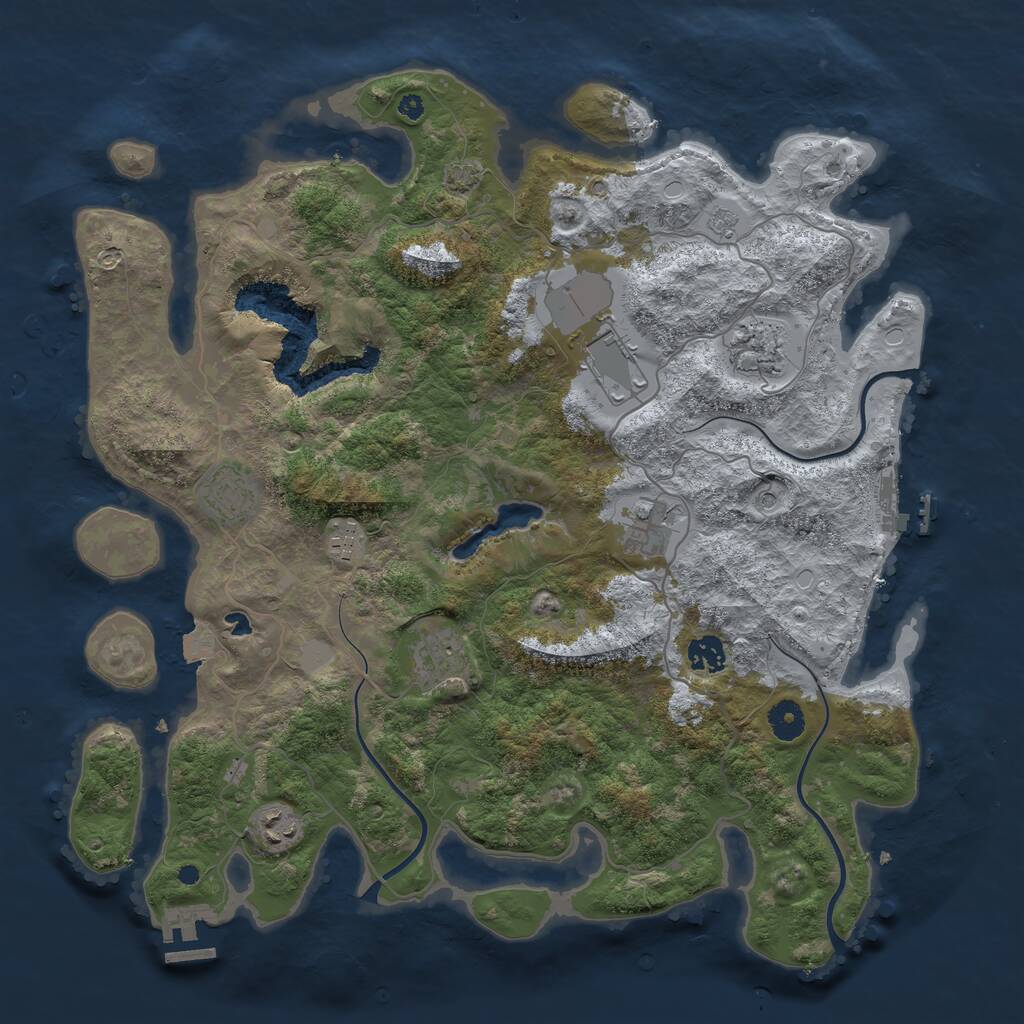 Rust Map: Procedural Map, Size: 4050, Seed: 2080218591, 14 Monuments