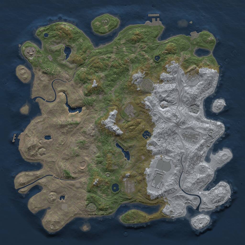 Rust Map: Procedural Map, Size: 4500, Seed: 843718550, 16 Monuments