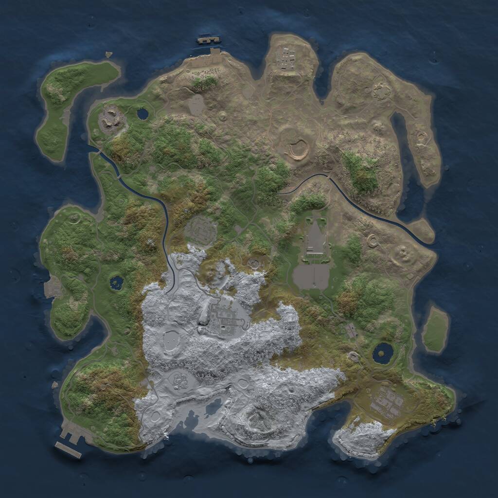 Rust Map: Procedural Map, Size: 3600, Seed: 1053907145, 13 Monuments