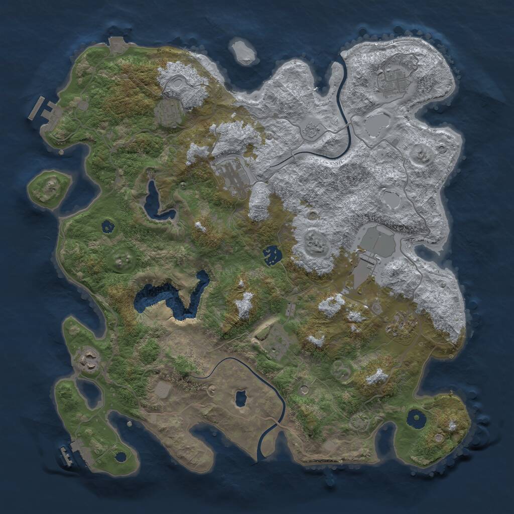 Rust Map: Procedural Map, Size: 4000, Seed: 74697, 14 Monuments