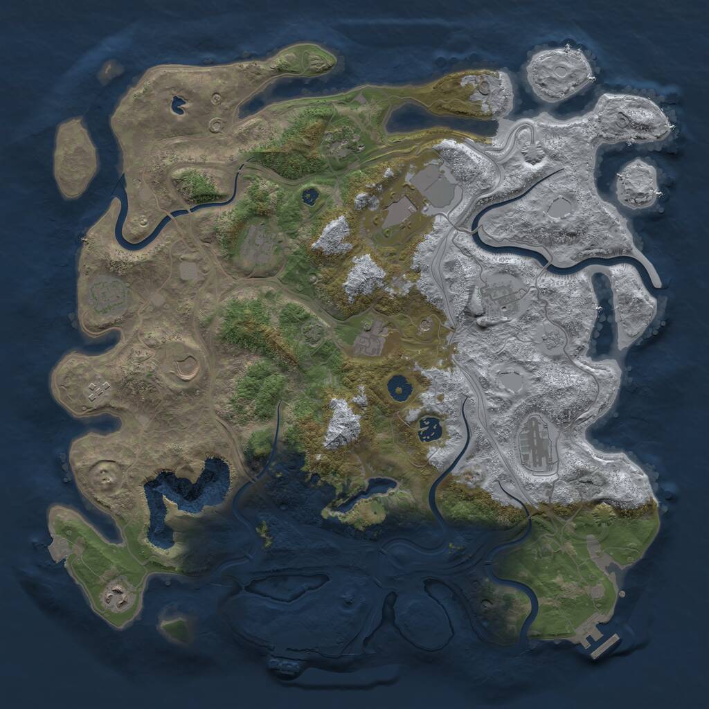 Rust Map: Procedural Map, Size: 4300, Seed: 447985876, 17 Monuments