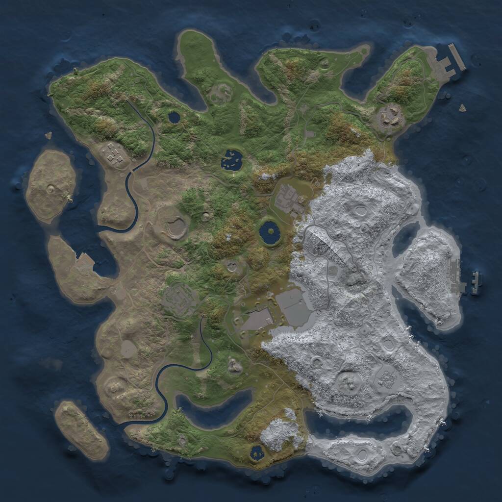 Rust Map: Procedural Map, Size: 3500, Seed: 1228446845, 12 Monuments
