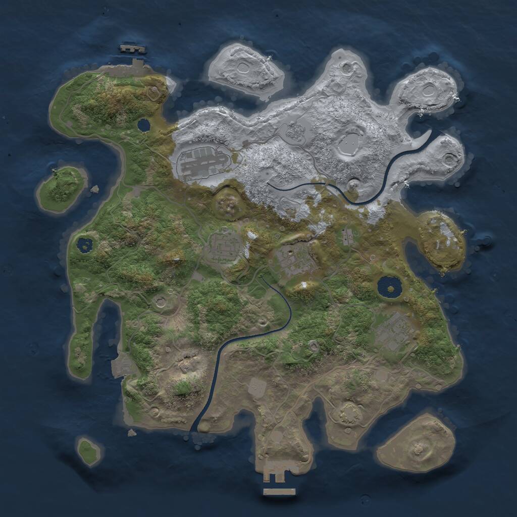 Rust Map: Procedural Map, Size: 3250, Seed: 1045753039, 10 Monuments