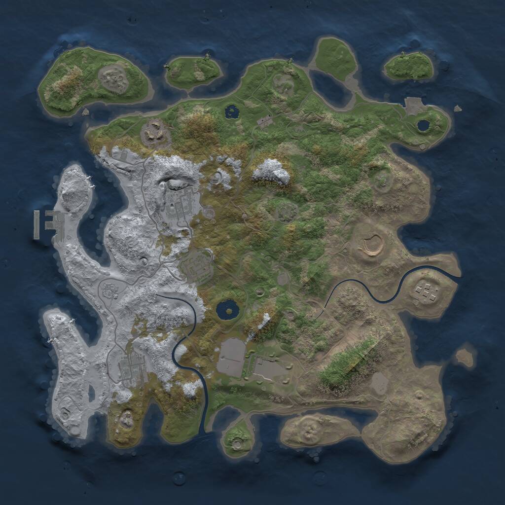 Rust Map: Procedural Map, Size: 3500, Seed: 928574606, 11 Monuments