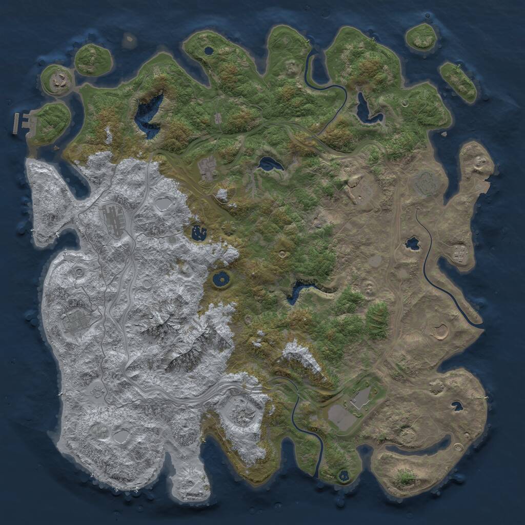 Rust Map: Procedural Map, Size: 5000, Seed: 9009, 16 Monuments