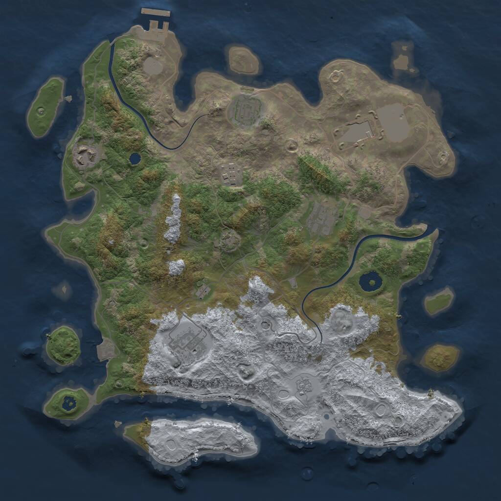 Rust Map: Procedural Map, Size: 3500, Seed: 975733765, 11 Monuments