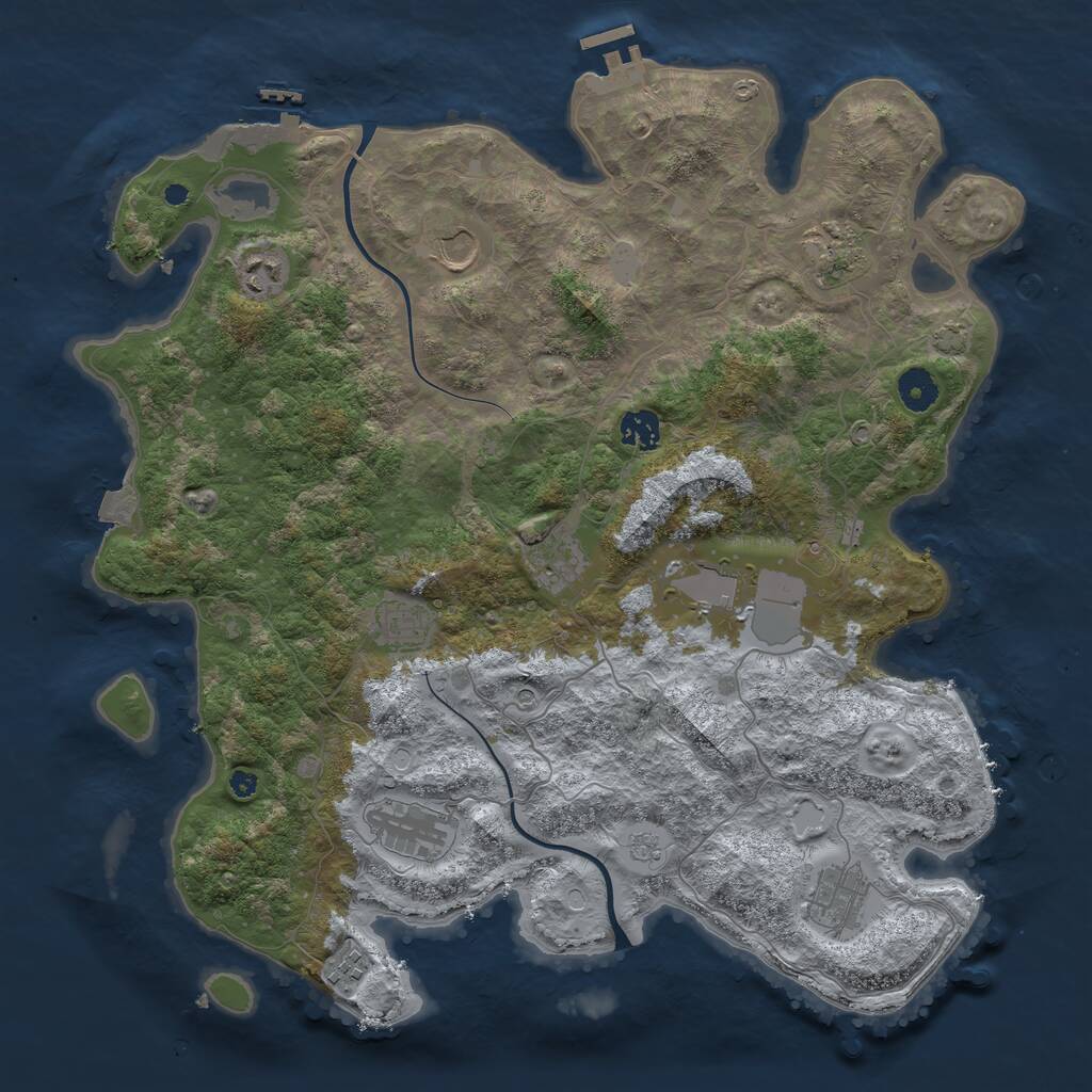 Rust Map: Procedural Map, Size: 3999, Seed: 1000761077, 16 Monuments