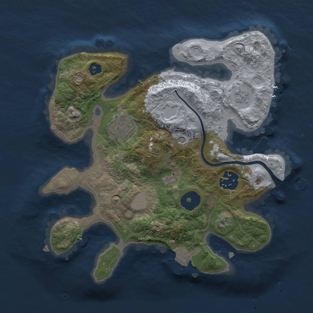Rust Map: Procedural Map, Size: 2500, Seed: 555869427, 5 Monuments