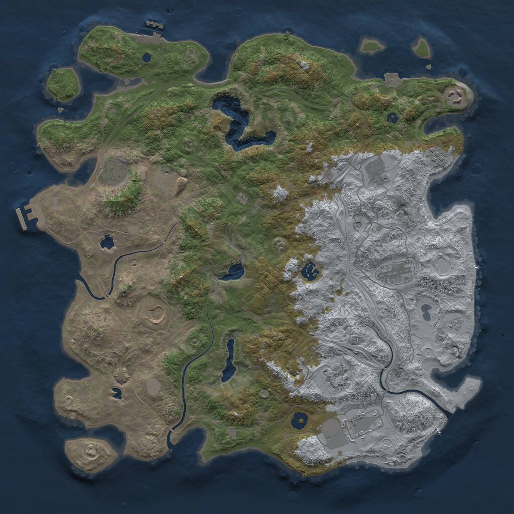 Rust Map: Procedural Map, Size: 4500, Seed: 1030529919, 16 Monuments