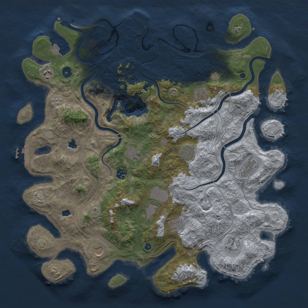 Rust Map: Procedural Map, Size: 4500, Seed: 1842839425, 17 Monuments