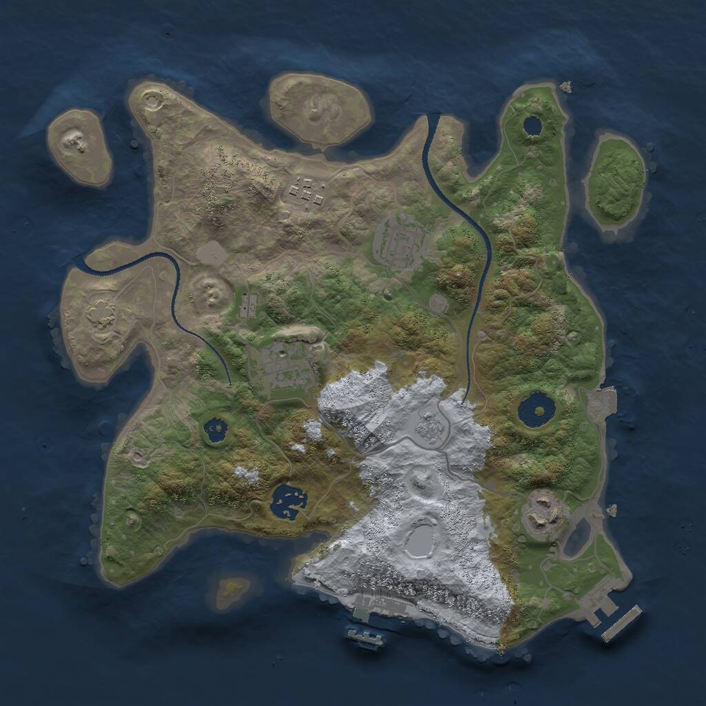 Rust Map: Procedural Map, Size: 3000, Seed: 32670, 10 Monuments