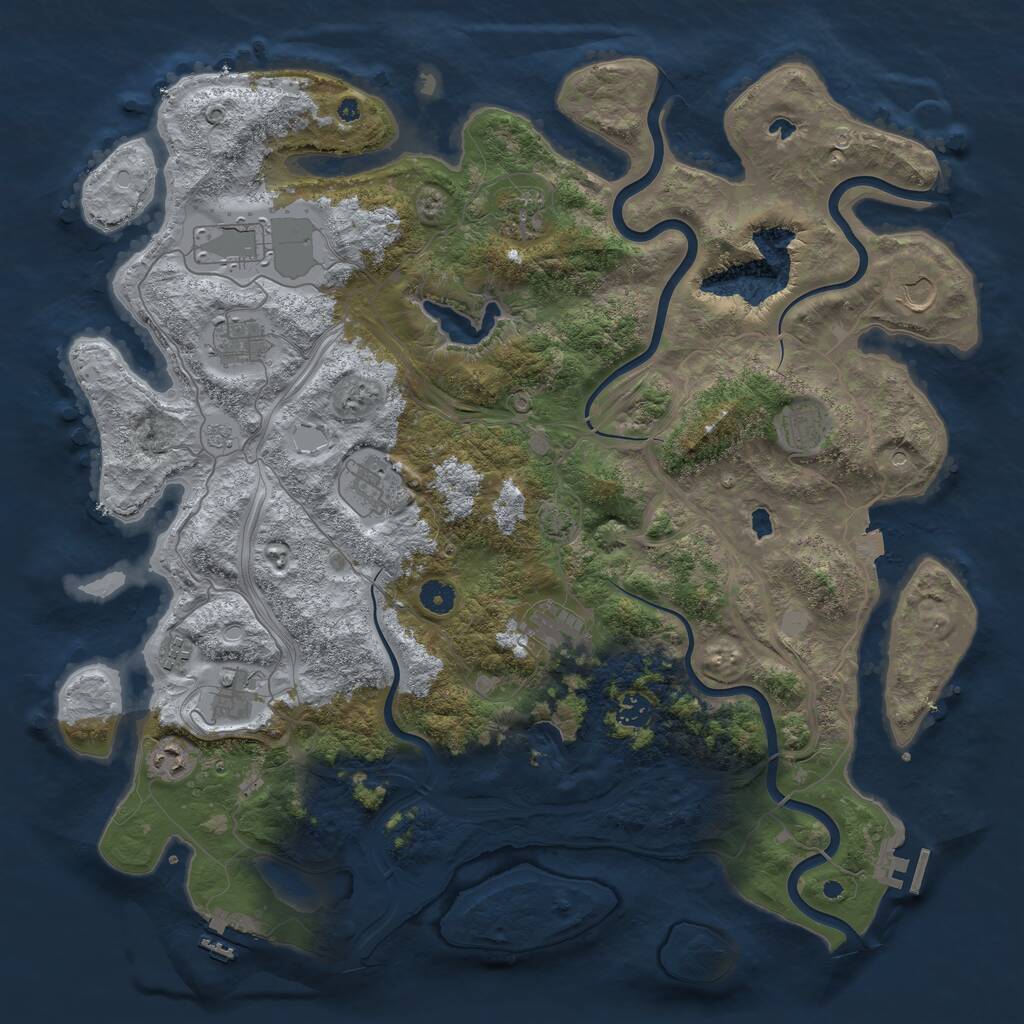 Rust Map: Procedural Map, Size: 4500, Seed: 1130086036, 17 Monuments