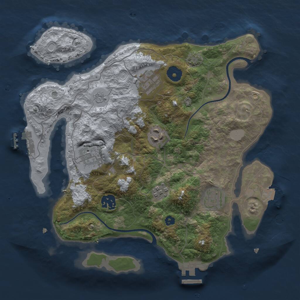 Rust Map: Procedural Map, Size: 3000, Seed: 888040553, 11 Monuments