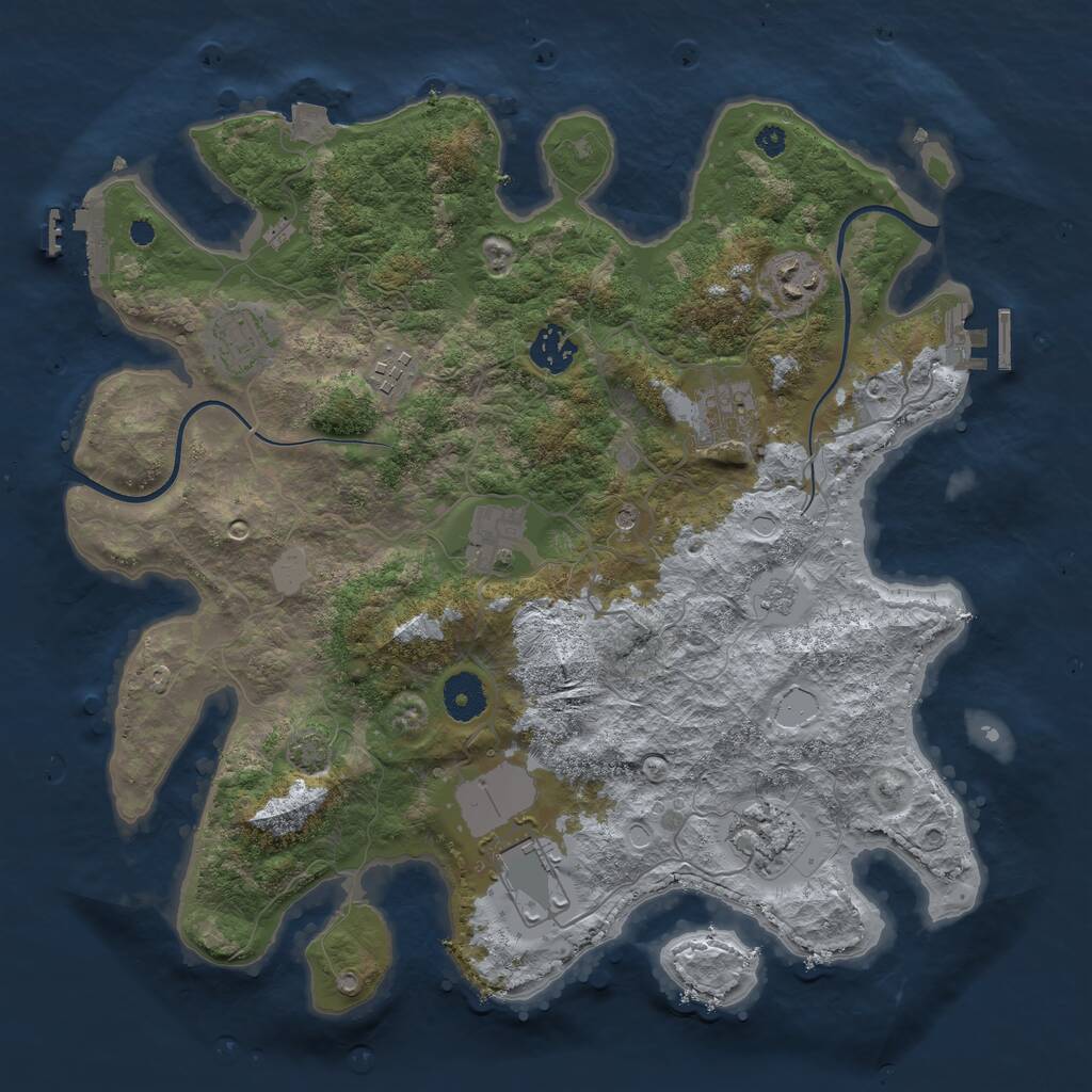 Rust Map: Procedural Map, Size: 3600, Seed: 1997825843, 14 Monuments