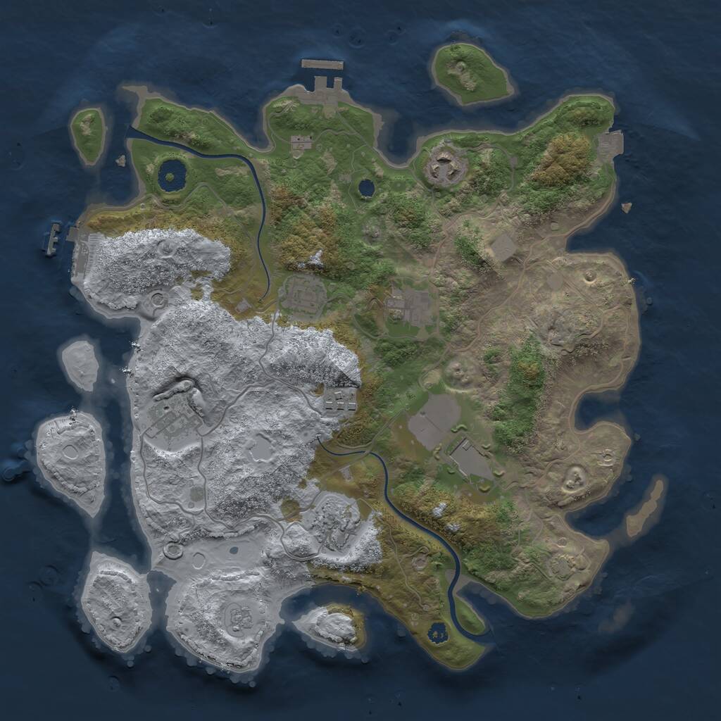 Rust Map: Procedural Map, Size: 3500, Seed: 1133227561, 13 Monuments