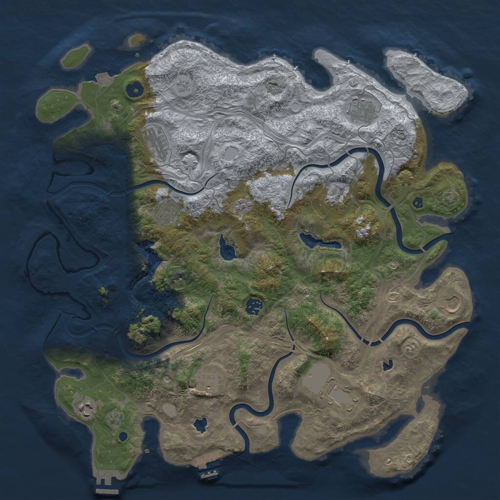 Rust Map: Procedural Map, Size: 4500, Seed: 1155627126, 16 Monuments
