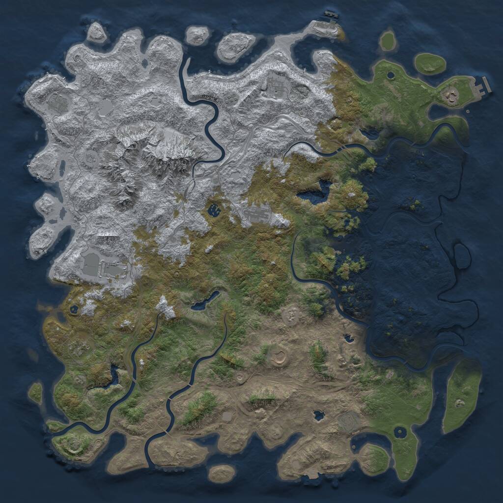 Rust Map: Procedural Map, Size: 6000, Seed: 369106661, 17 Monuments