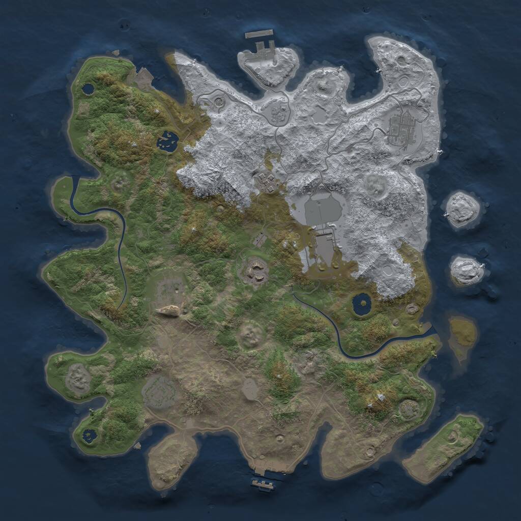 Rust Map: Procedural Map, Size: 3750, Seed: 844549629, 13 Monuments