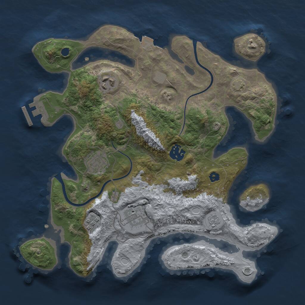 Rust Map: Procedural Map, Size: 3000, Seed: 593541848, 9 Monuments
