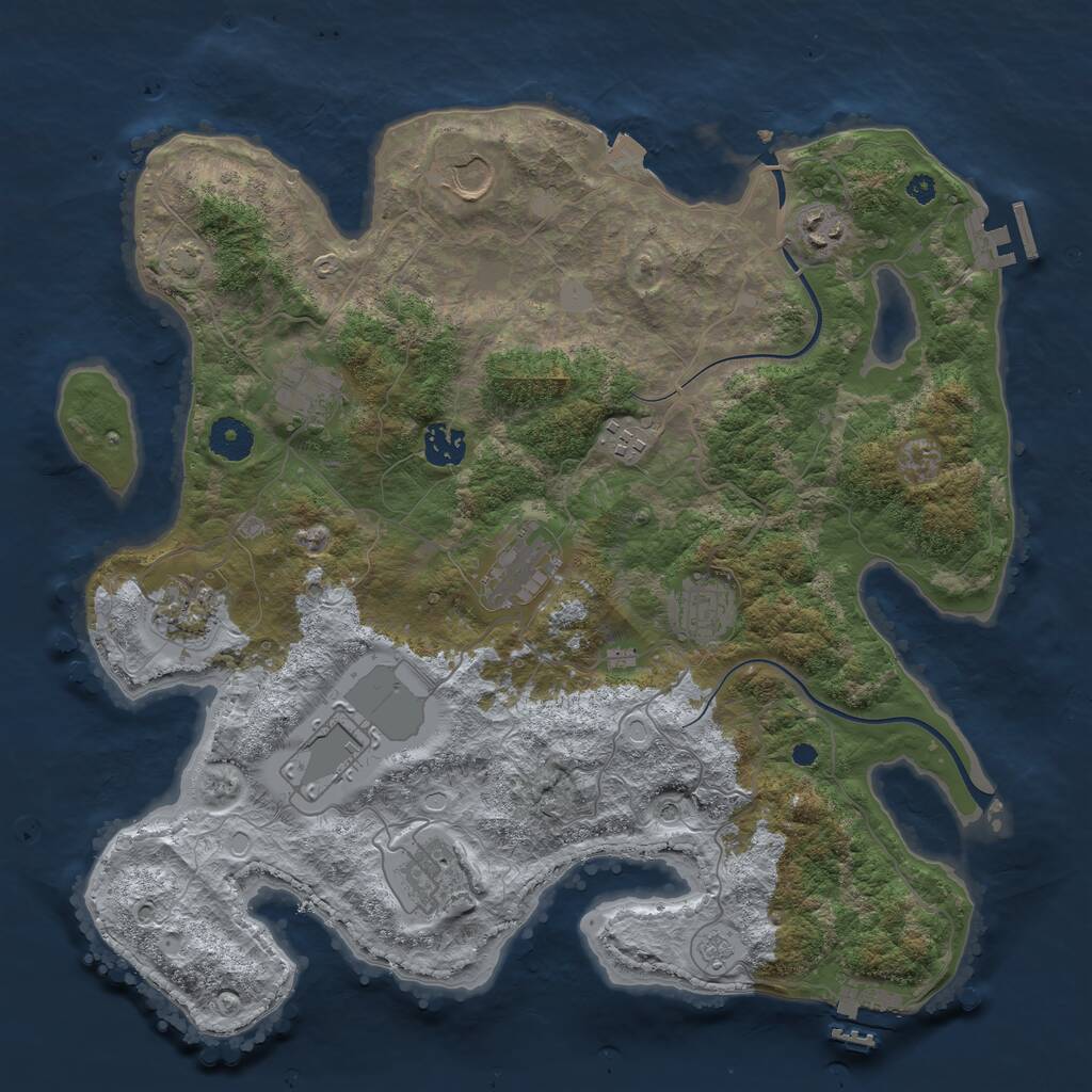 Rust Map: Procedural Map, Size: 3777, Seed: 2147483647, 16 Monuments