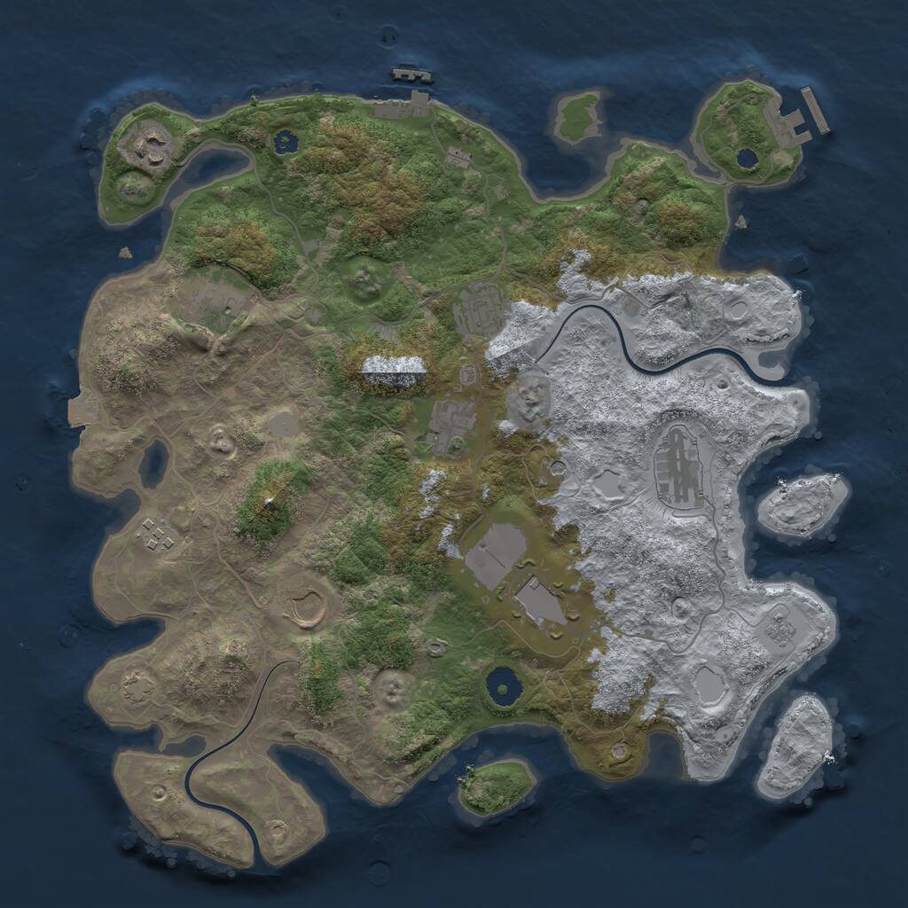 Rust Map: Procedural Map, Size: 3700, Seed: 2045164466, 14 Monuments