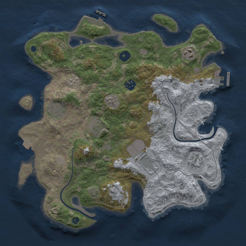 Rust Map: Procedural Map, Size: 3500, Seed: 1943165304, 13 Monuments