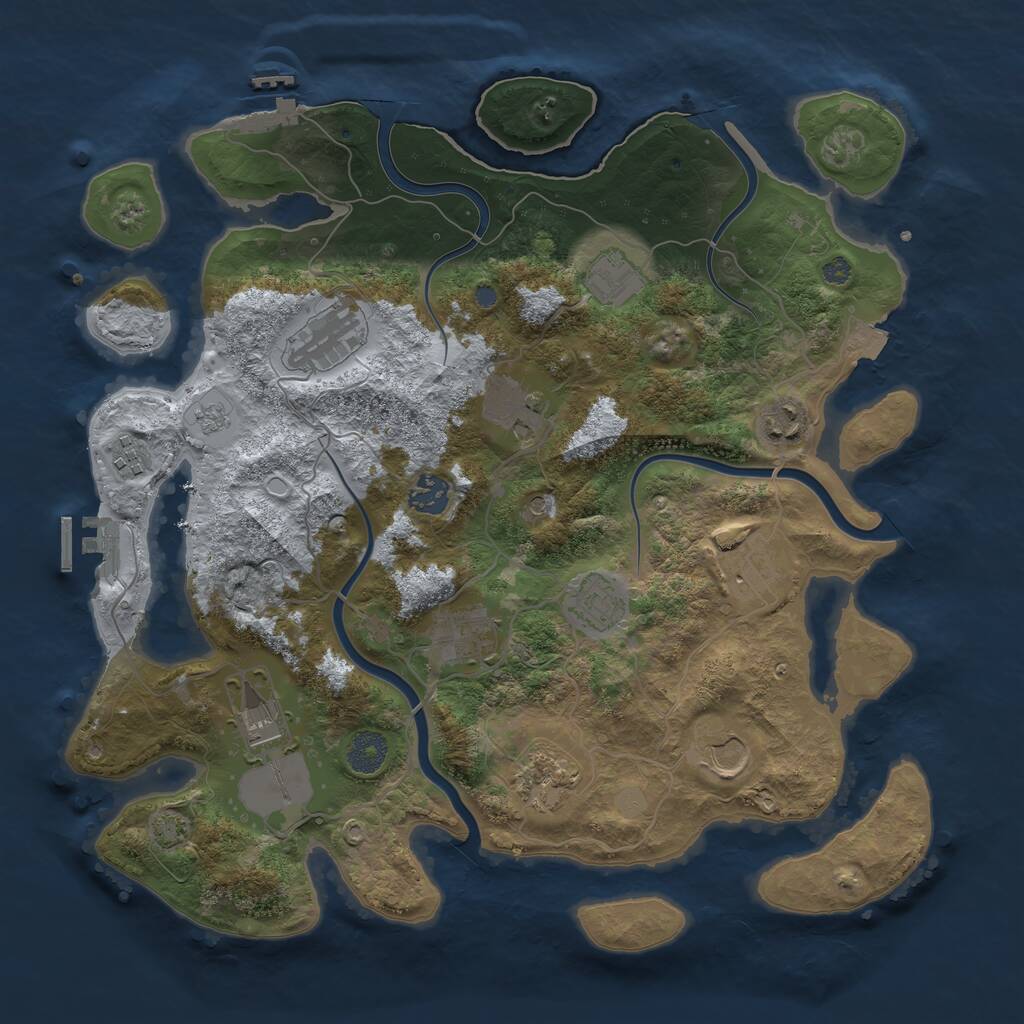 Rust Map: Procedural Map, Size: 3750, Seed: 747207925, 19 Monuments