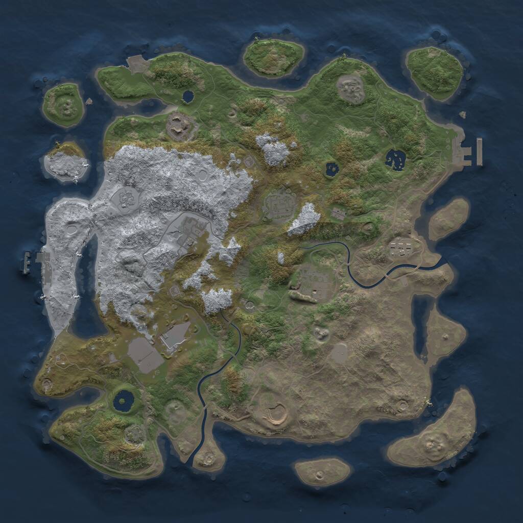 Rust Map: Procedural Map, Size: 3750, Seed: 747207925, 14 Monuments