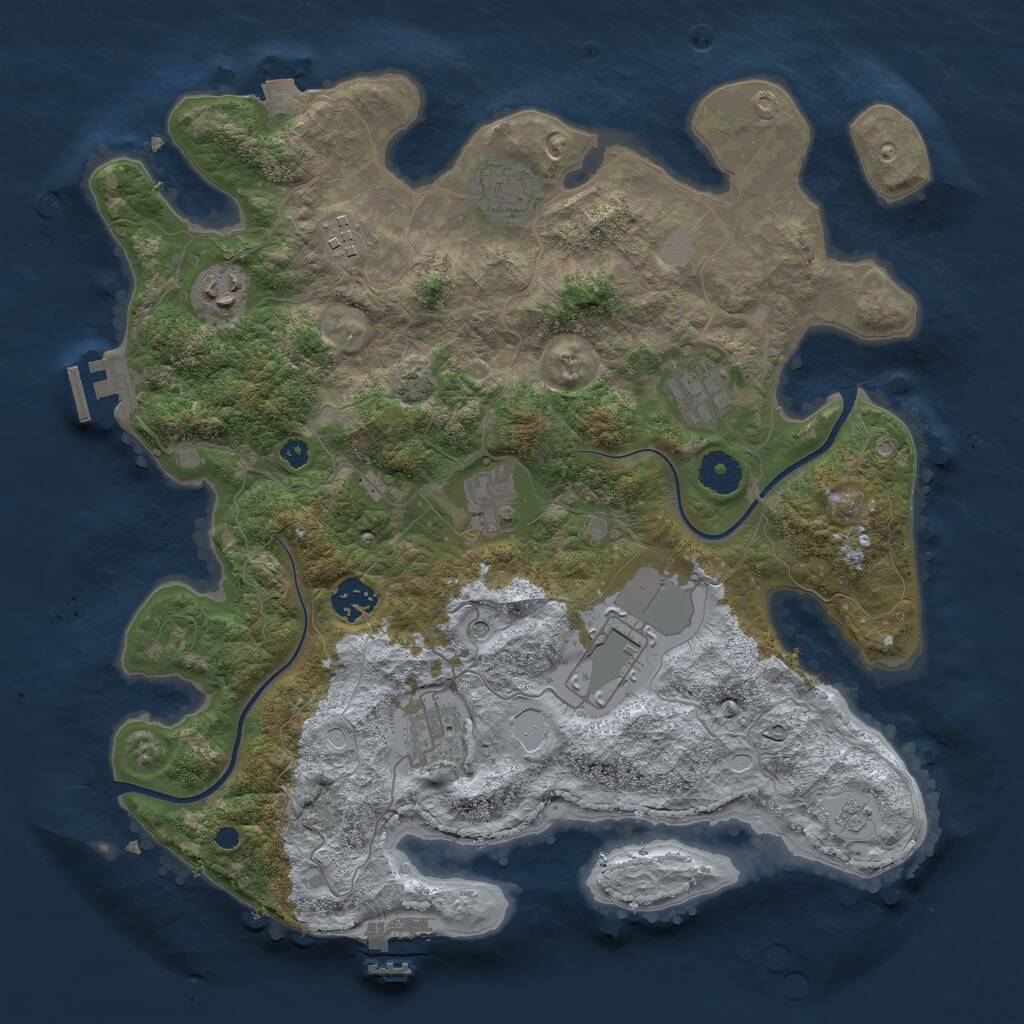 Rust Map: Procedural Map, Size: 3650, Seed: 2538007, 14 Monuments