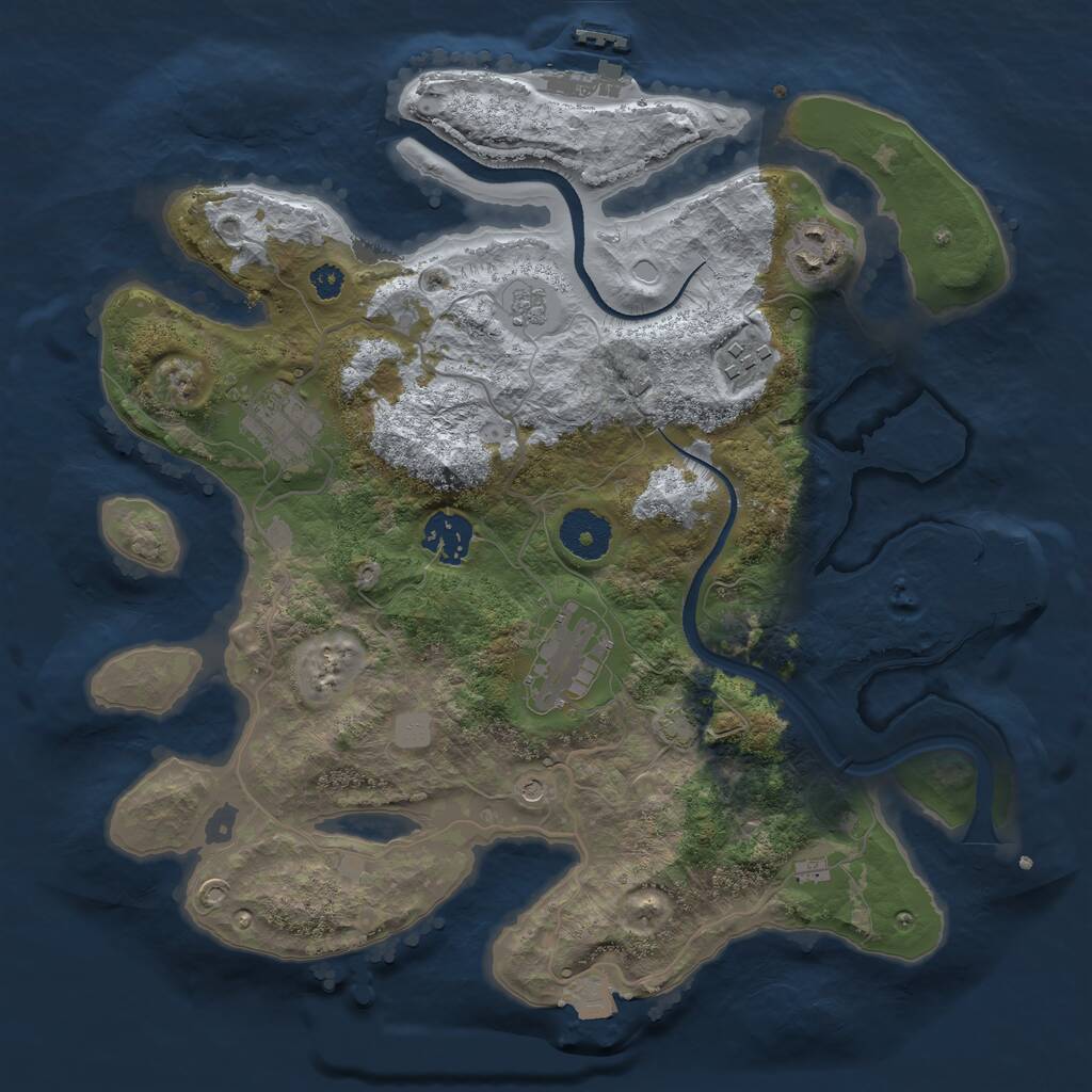 Rust Map: Procedural Map, Size: 3250, Seed: 1050699343, 11 Monuments