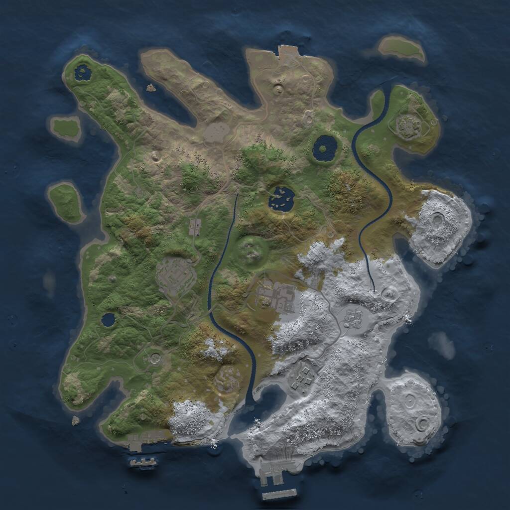 Rust Map: Procedural Map, Size: 3000, Seed: 27119, 10 Monuments