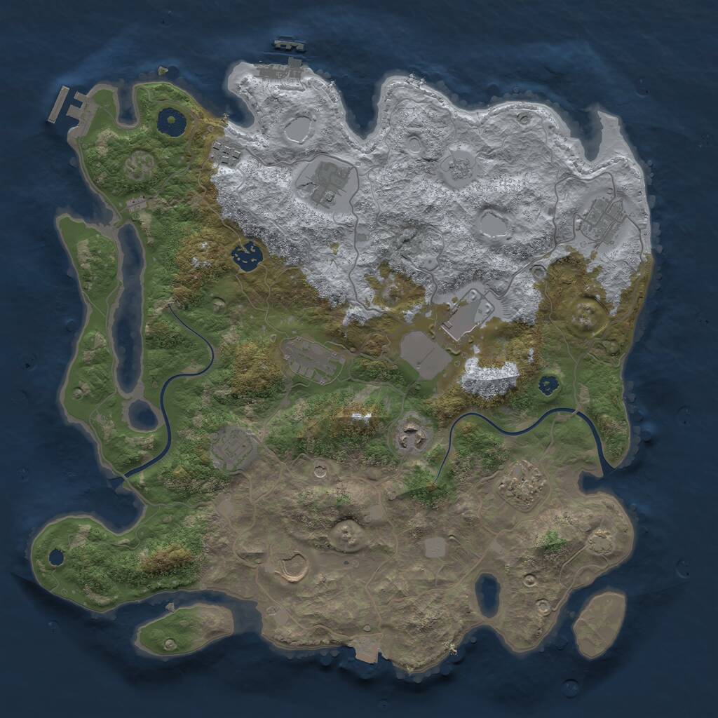 Rust Map: Procedural Map, Size: 3750, Seed: 1843341476, 16 Monuments
