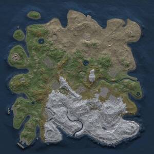 Thumbnail Rust Map: Procedural Map, Size: 3950, Seed: 1956437677, 16 Monuments