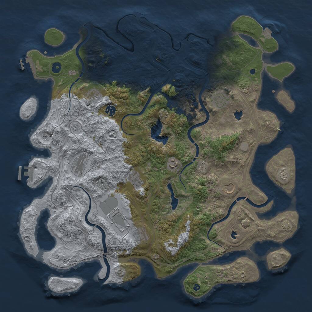 Rust Map: Procedural Map, Size: 4500, Seed: 943764341, 16 Monuments