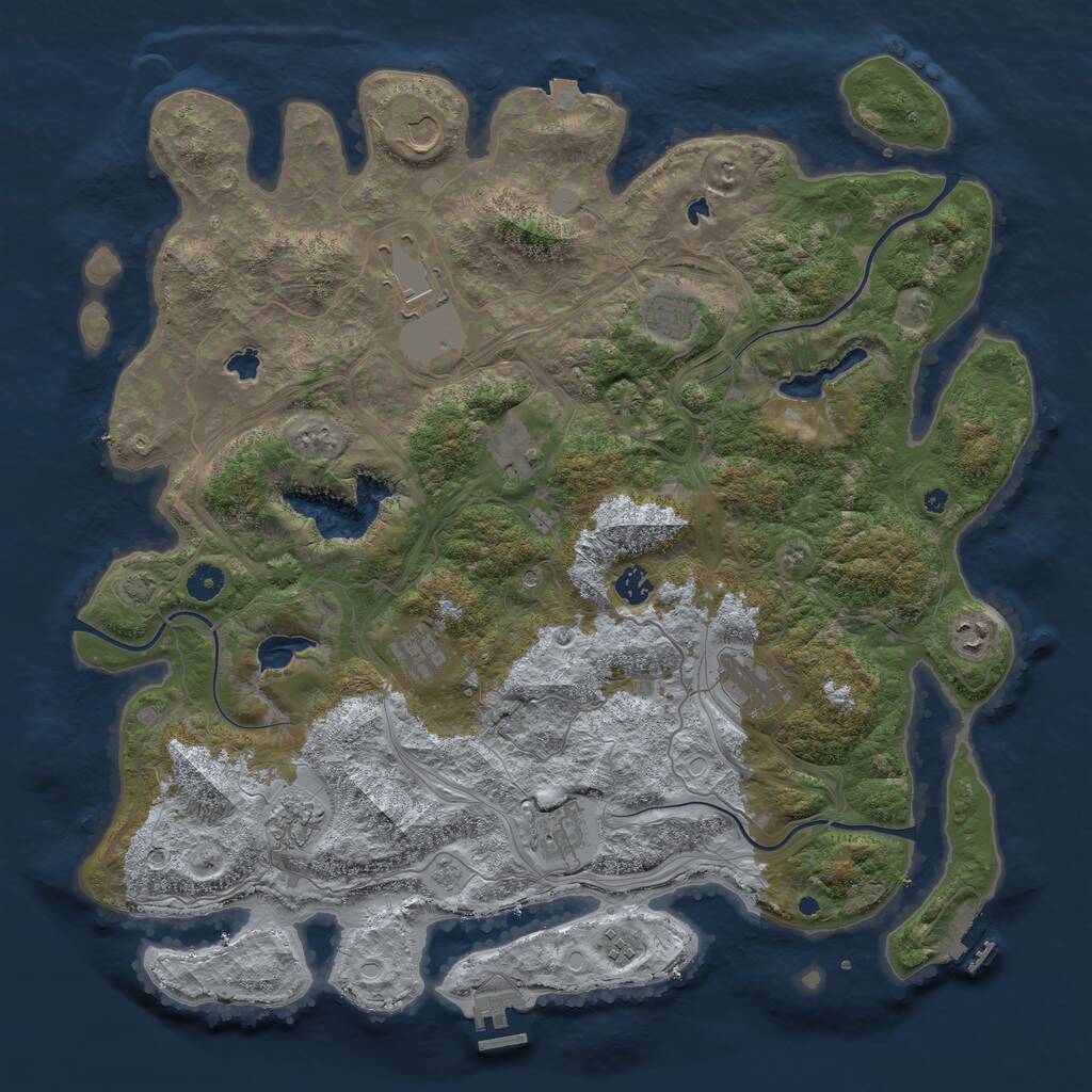 Rust Map: Procedural Map, Size: 4500, Seed: 837261597, 17 Monuments