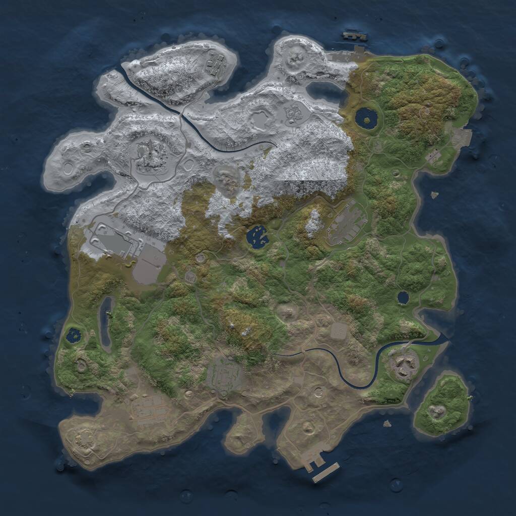 Rust Map: Procedural Map, Size: 3500, Seed: 477941957, 14 Monuments