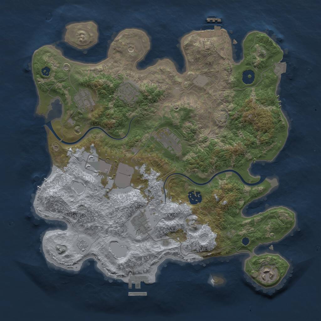 Rust Map: Procedural Map, Size: 3500, Seed: 605677417, 13 Monuments