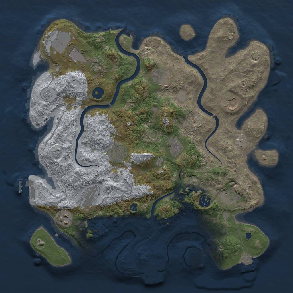 Rust Map: Procedural Map, Size: 3700, Seed: 402077161, 17 Monuments