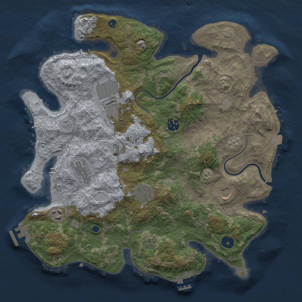 Rust Map: Procedural Map, Size: 3700, Seed: 2141055519, 13 Monuments