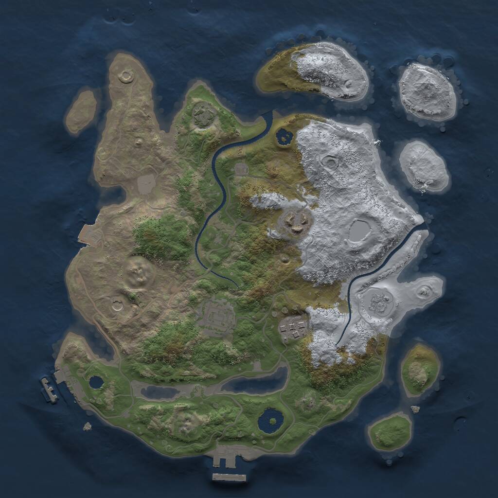 Rust Map: Procedural Map, Size: 3000, Seed: 574276, 9 Monuments