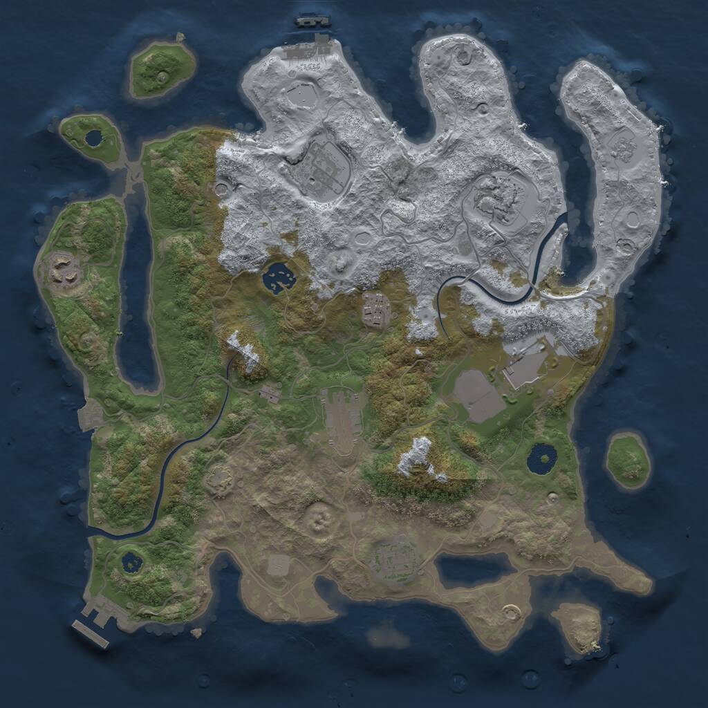 Rust Map: Procedural Map, Size: 3500, Seed: 1841094351, 14 Monuments