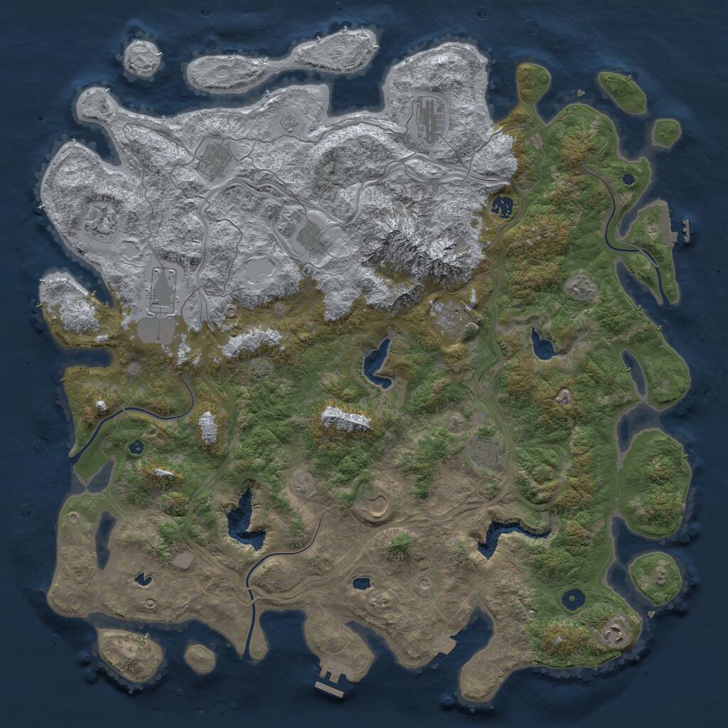 Rust Map: Procedural Map, Size: 5000, Seed: 654987321, 16 Monuments