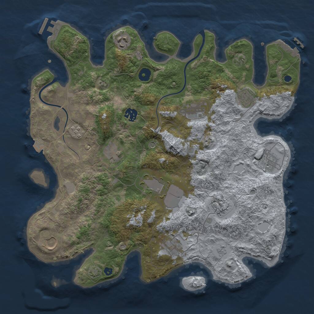Rust Map: Procedural Map, Size: 3700, Seed: 1837277850, 17 Monuments