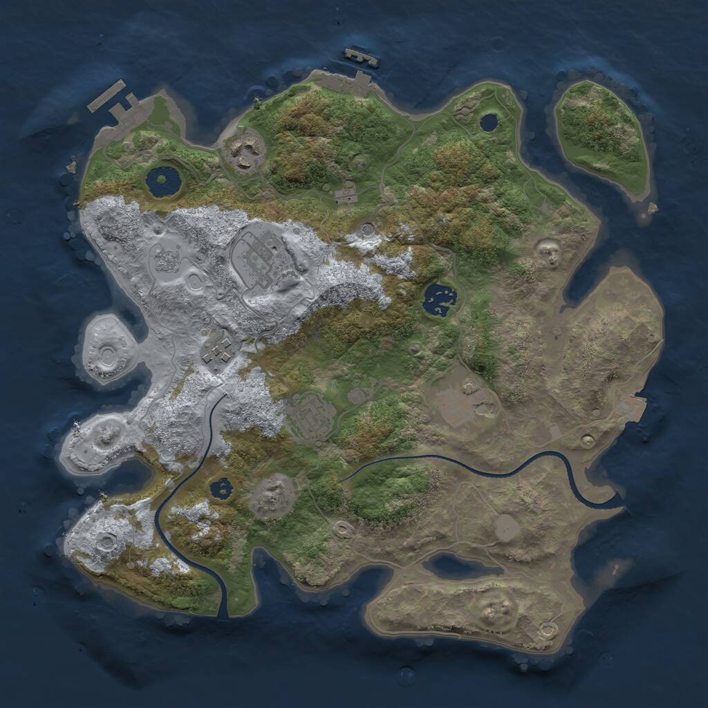 Rust Map: Procedural Map, Size: 3250, Seed: 2080944036, 11 Monuments