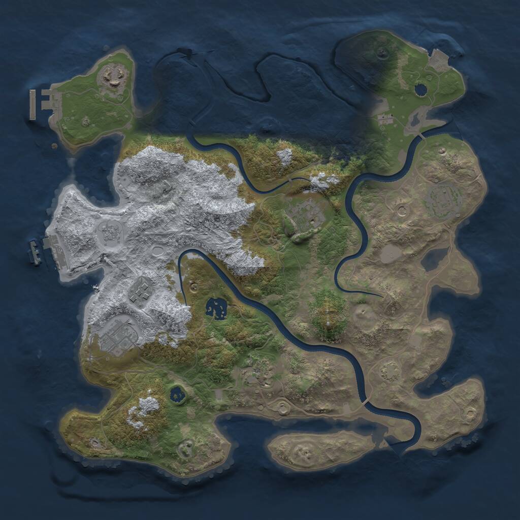 Rust Map: Procedural Map, Size: 3450, Seed: 1994861381, 13 Monuments